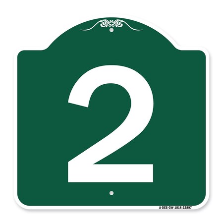Signmission Designer Series Sign-Sign W/ Number 2, Green & White Aluminum Sign, 18" x 18", GW-1818-22897 A-DES-GW-1818-22897